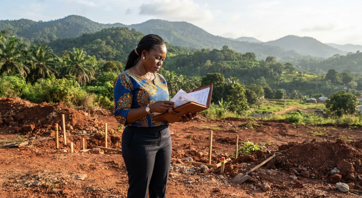 An investor reviewing title documents on a plot